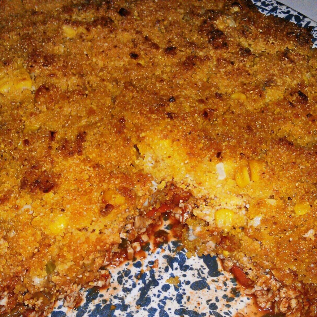 BBQ Pulled Tofu Casserole with Bleu Cheese Cornbread Topper (Vegan, Gluten&nbsp;Free)