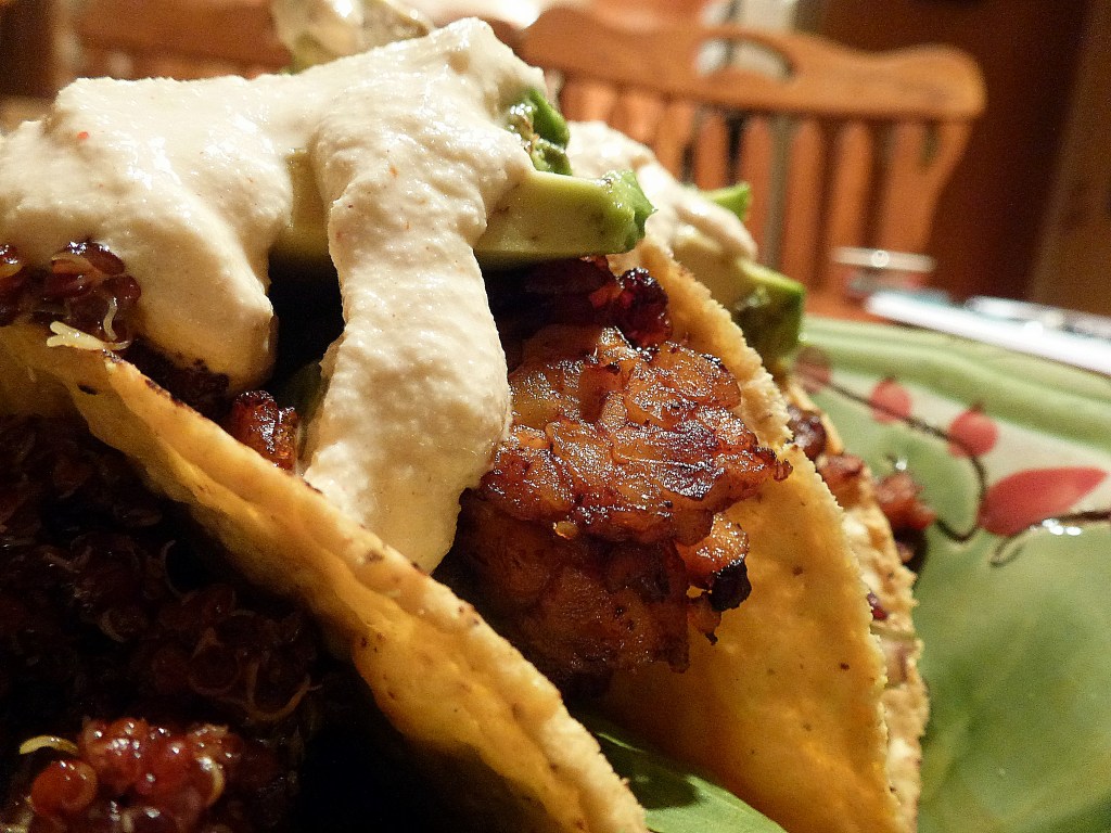 spicy agave glazed tempeh taco